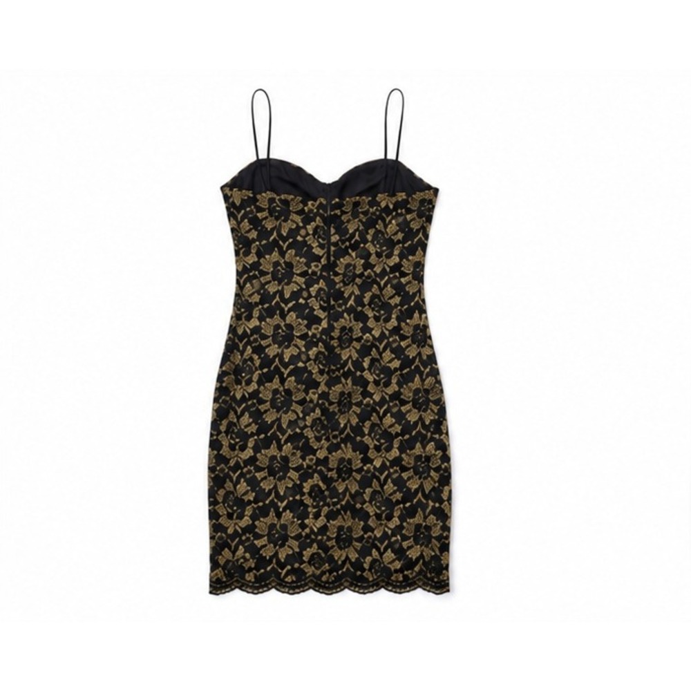 Coquette Dark Romancer Gold Metallic Lace Bodycon Mini Dress Small Black Vintage - Picture 7 of 13
